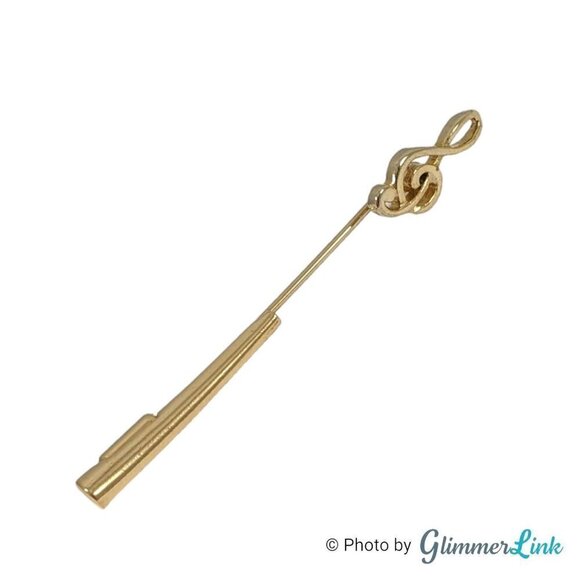 Vintage Treble Clef Musical Note Gold Tone Stick Pin - Picture 3 of 13